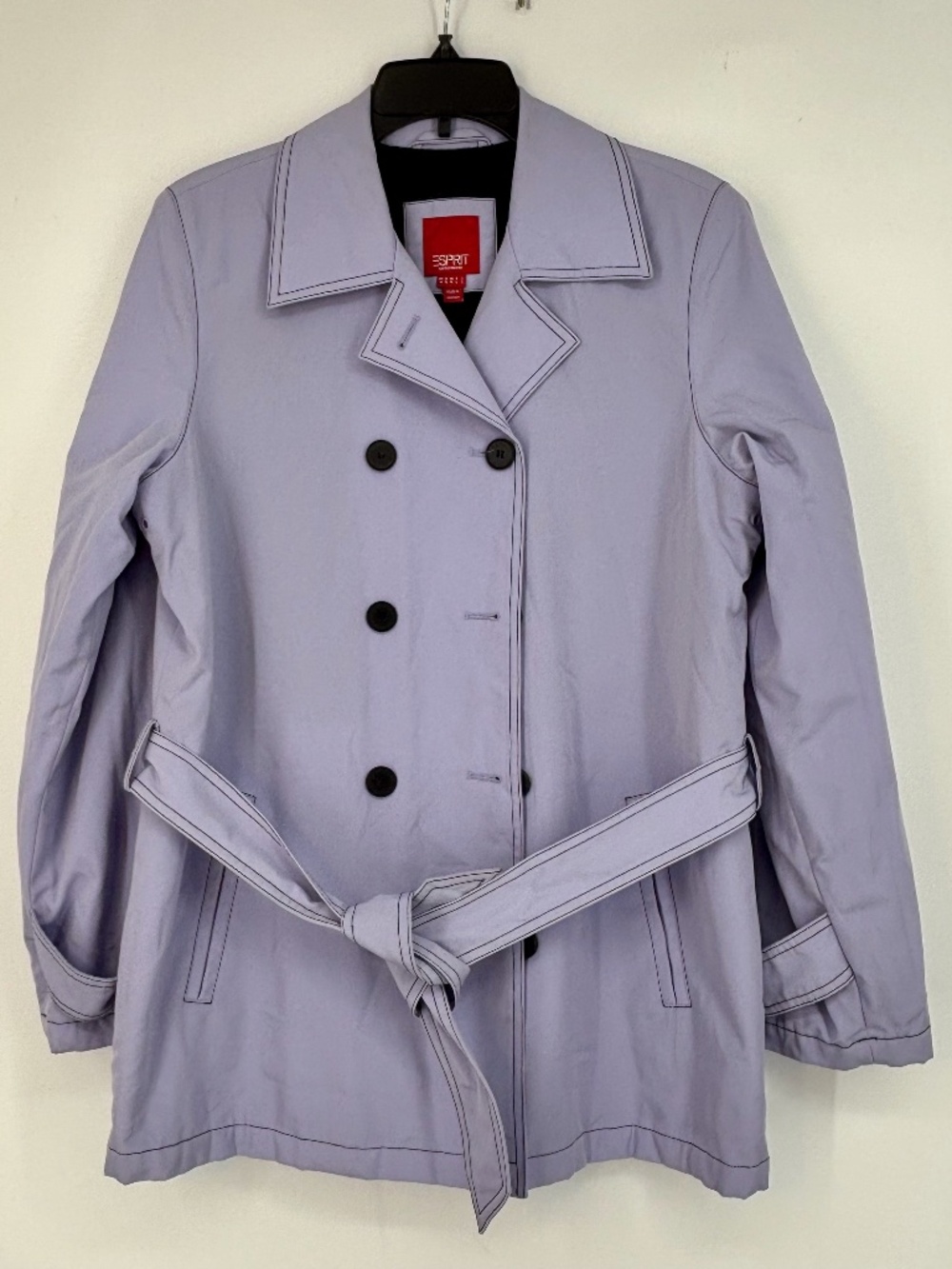 Esprit Womens Medium Rain Coat Jacket Light Purple Double Breasted Belt Vintage